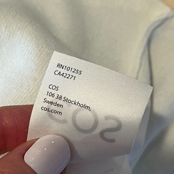 COS Beige Ivory Knit Mock Neck Sweater Ruffle Sleeves Ribbed Small - Picture 5 of 7